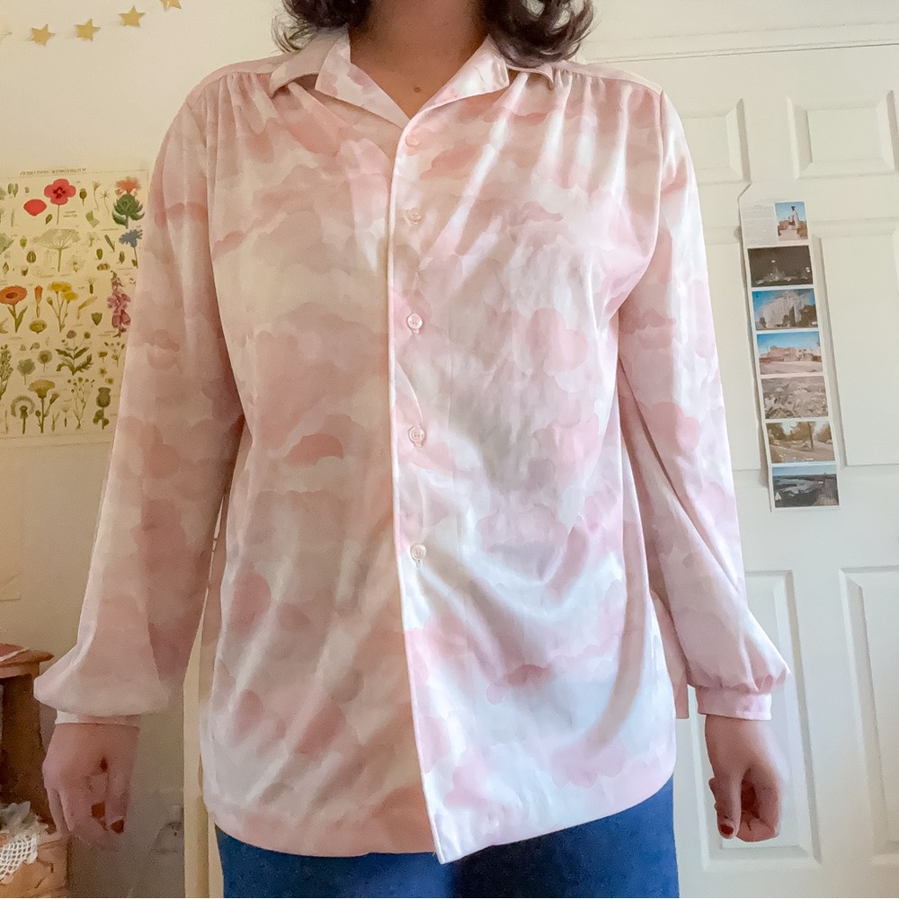 1970s Pink Cloud Novelty Print Button-Up - Picture 3 of 9